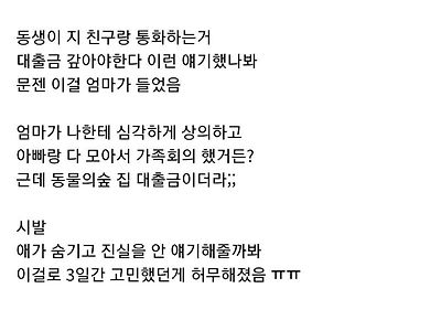 동생이 대출금 갚아야한다고 해서 집안 뒤집어짐