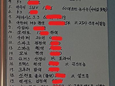 어느 세차장의 세차 절대 금지 차량들