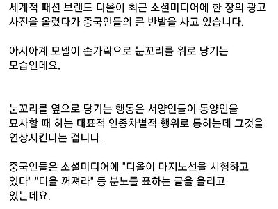 디올 인종차별 광고에 분노한 중국인들
