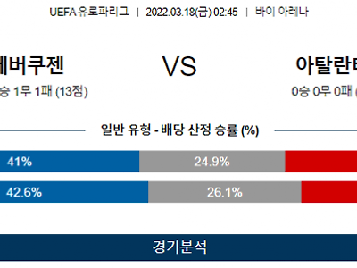 3월 18일 레버쿠젠 아탈란타 UEFA 유로파리그 축구 분석