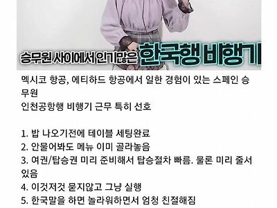 승무원들이 선호 하는 국민