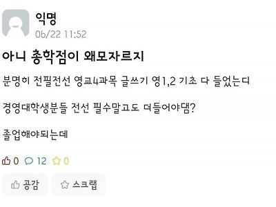 이상하다 졸업해야되는데 학점이 왜 모자라지