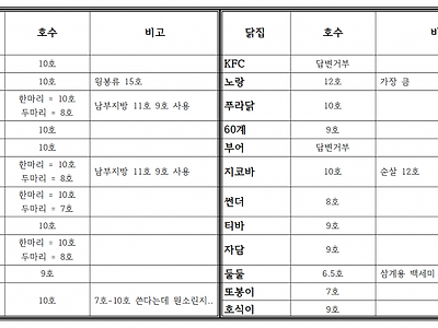 치킨 브랜드별 통닭크기