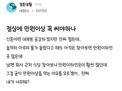 남편이 점심에 만원짜리 밥먹는게 아니꼬운 아내ㄷㄷ