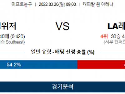 3월 20일 워싱턴 LA레이커스 NBA 농구 분석