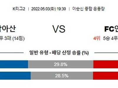 【K리그2】 5월03일 충남아산 vs FC안양