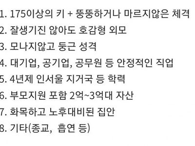 결혼 적령기 여자들이 원하는 육각형 남자