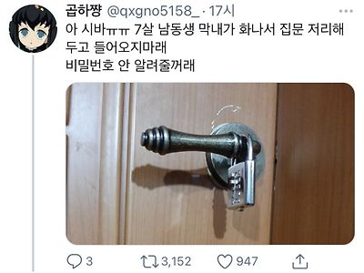 7살 남동생이 빡쳐서 문잠굼