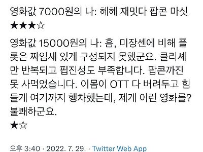 영화값 7,000원 vs 15,000원