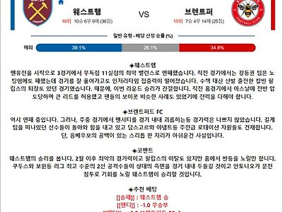 2월 27일 EPL 웨스트햄 브렌트퍼