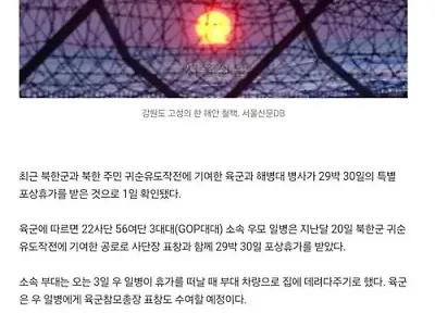 29박 30일 포상 휴가 받은 군인