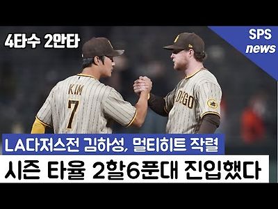 김하성 LA다저스전 멀티히트 작렬, 시즌 타율 0.26…