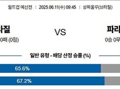 6월 11일 월드컵 예선전 브라질 vs 파라과이