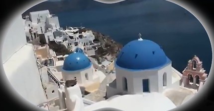 Santorini Greece - Fantastic Island with white Houses, Blue Buildings
