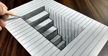 How to Draw 3D Steps in a Hole - Line Paper Trick Art