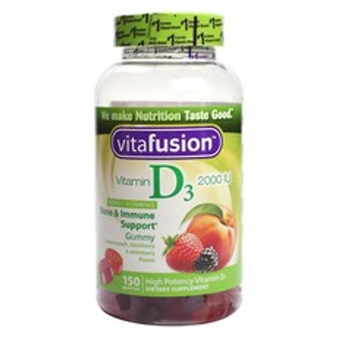 Vitafusion 비타민 D3 2000 IU 본 & 이뮨 서포트 피치 블랙베리 스트로베리 구미, 150개입, 1개