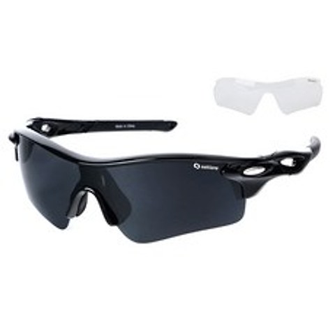 오클렌즈 스포츠 선글라스 프레임 + 편광 + 변색 렌즈 세트 Q210, 프레임(블랙), 편광렌즈(스모그)