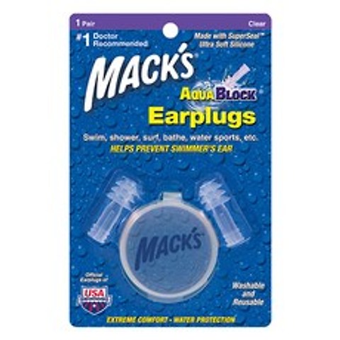 Macks 아쿠아블록 실리콘 수영 귀마개 투명색 2p, 1세트