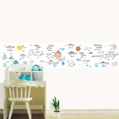 유니크만능시트벽지 색칠 낙서 그림 스티커, 바다풍경 화이트(화이트)