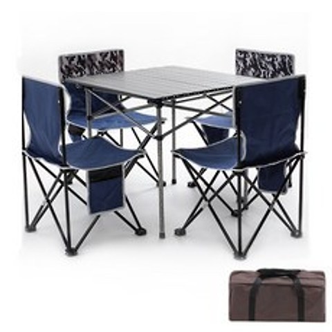 김가네잡화 캠핑용 소형 접이식 테이블 + 의자 4p + 수납가방 세트, 블루