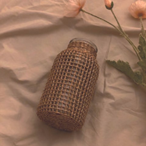라탄 유리 꽃병, 내추럴 브라운