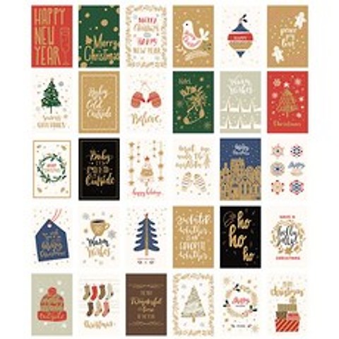 소이러브 트리 크리스마스 일러스트 트리장식 엽서 30종세트, 혼합색상, 2세트