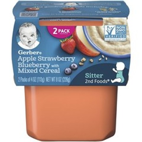 거버 어린이 과일퓨레 113g, 2개입, 사과 + 딸기 + 블루베리 + 혼합 시리얼