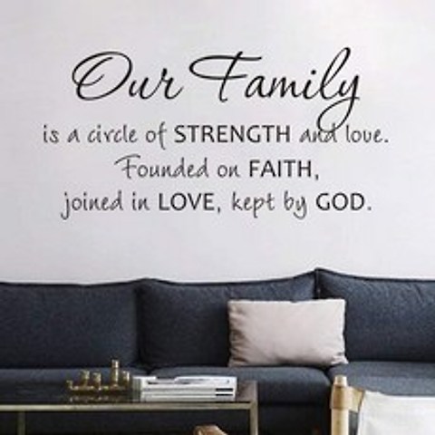 FlyWallD Wall Vinyl 스티커를 인용한 우리 가족은 하나님께서 사랑으로 맺어주신 믿음 위에 세워진 힘과 사랑의 원입니다., 단일옵션