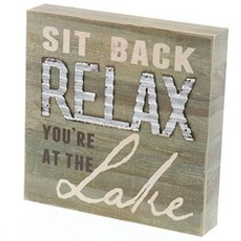 Sit Back and Relax You’re at The Lake Box Sign Decorative Rustic Wood Lake House Cabin Home Wall Decor 8” x 8”, 본상품
