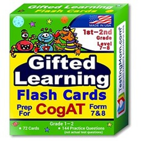 TestingMom.com Cogat Test Prep Flash 카드 - 1 학년 (레벨 7) - 학년 2 (레벨 8) - 140 연습 문제 - 1 학년 - 2 학년 Cogat - Verbal Non-Verbal의 상승점을위한 팁, 본상품