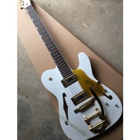 기타 공장 사용자 정의 새로운 흰색 TL 일렉트릭 기타 Bigsby Bridge 골드 하드웨어 001이있는 세미 할로우 바디 일렉트릭 기타