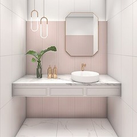 북유럽스타일 거실 욕실 템바보드 스타일 300x600 벽 타일, 라인 핑크