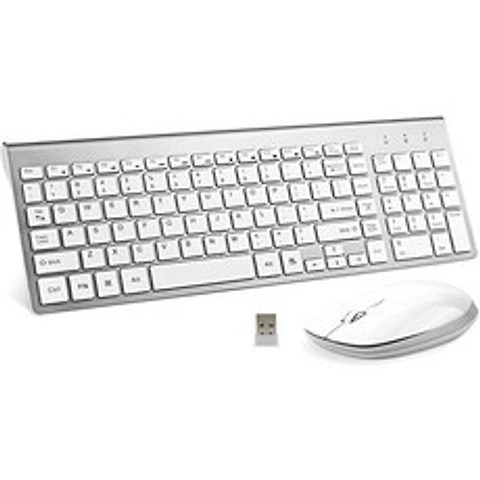 iMac Mac PC 랩탑 태블릿 컴퓨터 윈도우즈 실버 화이트와 호환되는 무선 키보드 및 마우스 USB 전체 크기 조용 컴팩트, 상세페이지 참조