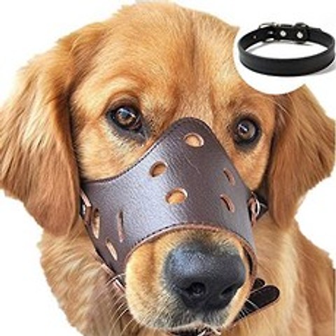 Dog Muzzle Leather Comfort Secure Anti-Barking Muzzles for Dog Breathable and Adjusta (S Brown), S, Brown