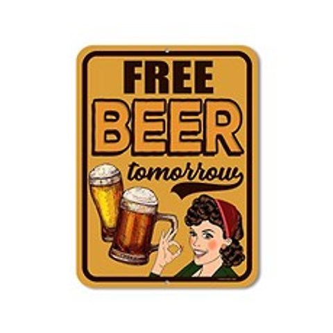 EOM Funny Signs Free Beer Tomorrow 9 인치 x 12 인치 메탈 바 장식 및 액세서리 - E013607WR73YNW4, 기본