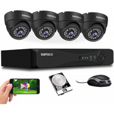 [TRUE 1080P] SANSCO HD CCTV Security Camera System 4 Channel 5MP DVR with (4) 2MP In/Outdoor Dome, 단일옵션