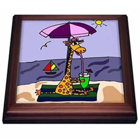 3dRose trv_195125_1 Funny Giraffe at The Beach Trivet with Ceramic Tile 8 x 8 Natural, 본상품