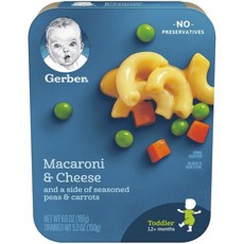 거버 마카로니 & 치즈 면어린이 식품 187g, 1개, 양념된 콩 + 당근(Seasoned Peas + Carrots)