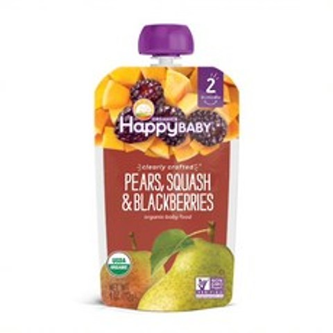 해피베이비 클리어리 크래프티드 어린이 스무디, 배 + 스쿼시 + 블랙베리(Pears + Squash + Blackberries), 1개