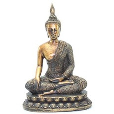Brass Gold Color 8.5(H) Thai Earth Touching Shakyamuni Meditating Feng Shui Bu (G16517-thai Buddha), G16517-thai Buddha