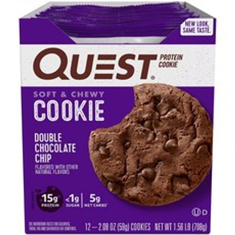 Quest Nutrition 프로틴 쿠키 12개입, 더블 초콜릿 칩(Double Chocolate Chip), 708g