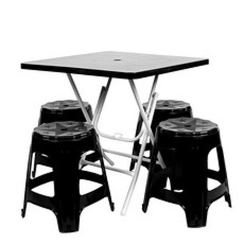 지오리빙 포장마차 테이블 의자 세트, 사각+회전(블랙)