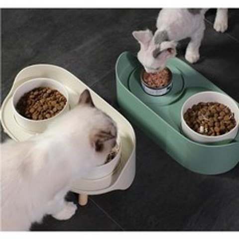 캐시몰 강아지 고양이 2구 도자기 식탁 밥그릇, 아이보리