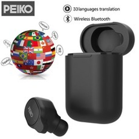 Volemer peiko s 번역 헤드폰 33 언어 음성 번역기 무선 bluetooth tws 이어폰 5.0 번역기 이어폰|번역기|, Black