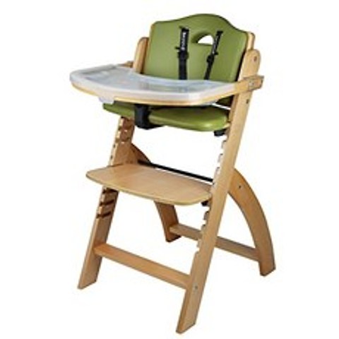 Beyond Wooden High Chair with Tray. The Perfect Adjustable Baby Hig (Natural Wood - Green Cushion), Natural Wood - Green Cushion