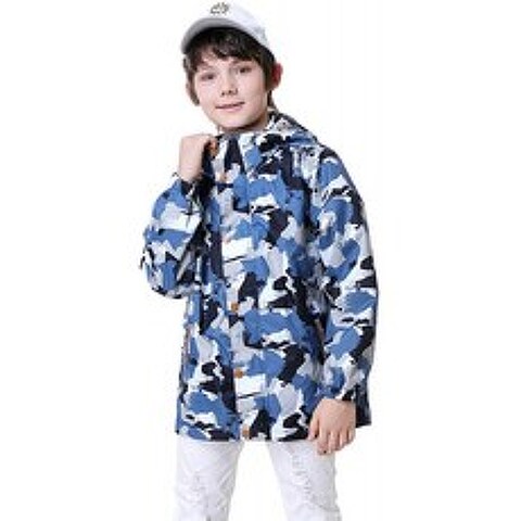 바사디나 키즈(BASADINA Kids) 키즈용 경량 카무플라주 레인 재킷 남자아이용 퀵 드라이 방수 후드 레인코트