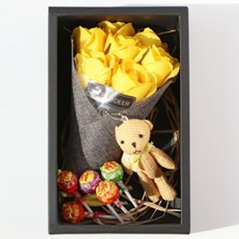 쇼핑채널1번지 화이트데이 사탕 꽃다발 선물 장미 플라워 비누꽃박스, 옐로
