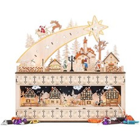 Best Choice Products LED 라이트 분위기 목재 크리스마스 어드벤트 캘린더 Wooden Christmas Advent Calendar 별똥별 장식 데코