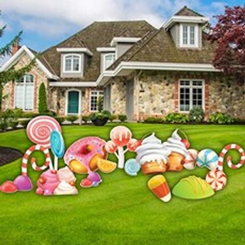 Yard Decorations - Accessories Outdoor Yard Signs 2 Stakes Included Per S (Candy World 15pc 13494), Candy World 15pc 13494