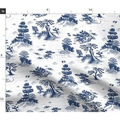 패브릭 - 푸른 버드 나무 나무 껍질 사원 나무 새 정원 아시아 중국 일본 마당에 의해 (Organic Cotton Knit Ultra Fabric Yard), 본상품, 본상품